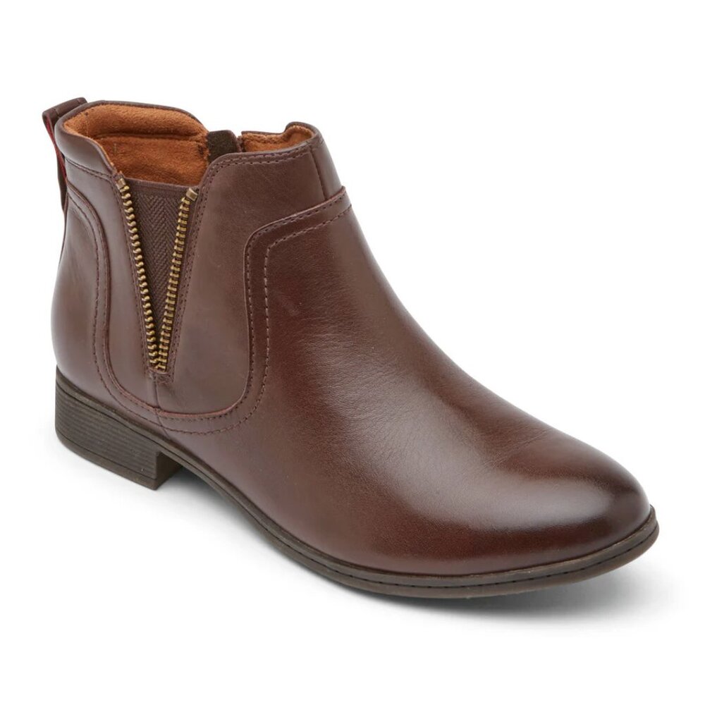 NWT Cobb Hill by Rockport Women's Crosbie Gore Bootie -- BROWN LTHR
